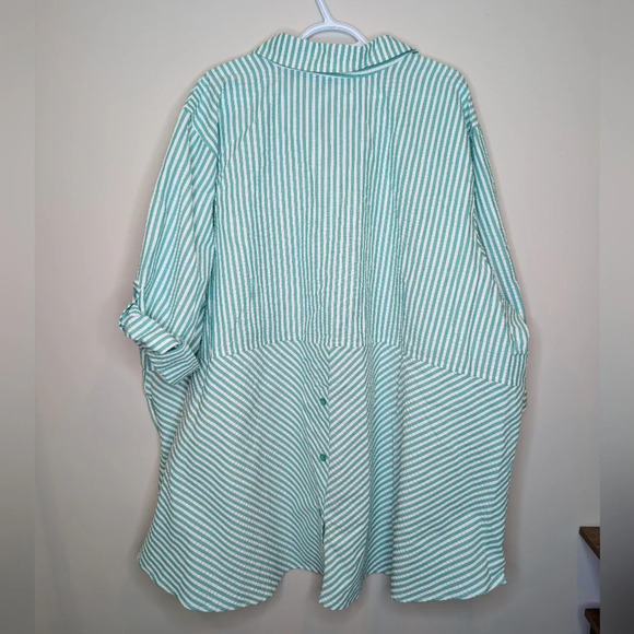 Joan Rivers Green & White Striped Gauze Textured 3/4 Sleeve Light Weight Top 5X - Picture 2 of 9